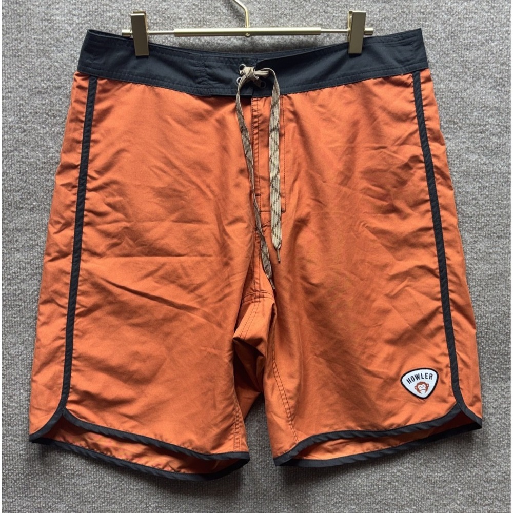Howler Brothers Mens Board Shorts Swim Trunks Size 37 Orange Linerless Beach EUC